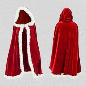 Unisex Adult Cute Santa Cloak Velvet Hooded Cape Robe Christmas Costume